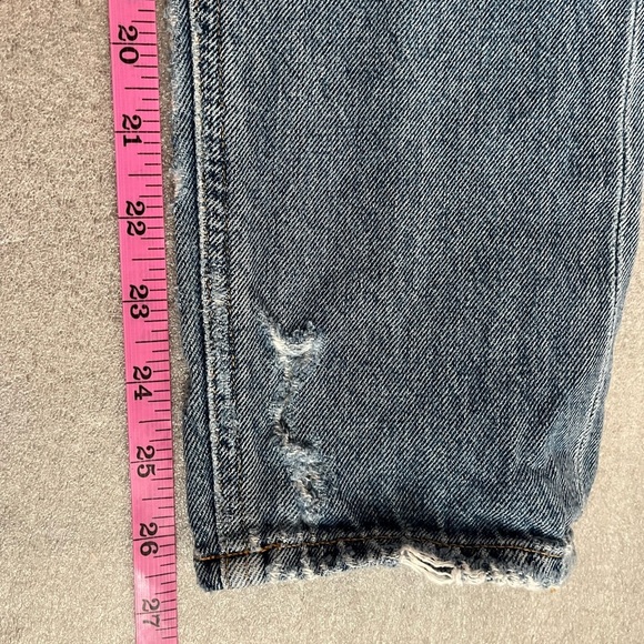 [W24Ins27”]Agolde Feel Good Blue Straight-Leg Button Fly Jeans Distressed Flaw - Picture 12 of 12